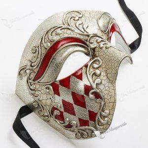 White Red Phantom Of Opera Musical Venetian Masquerade Ball Venetian Party Mask
